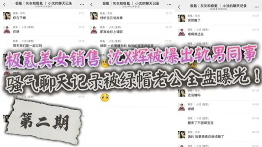 极氪美女销售 沈X辉被爆出轨男同事，骚气聊天记录被绿帽老公全盘曝光！